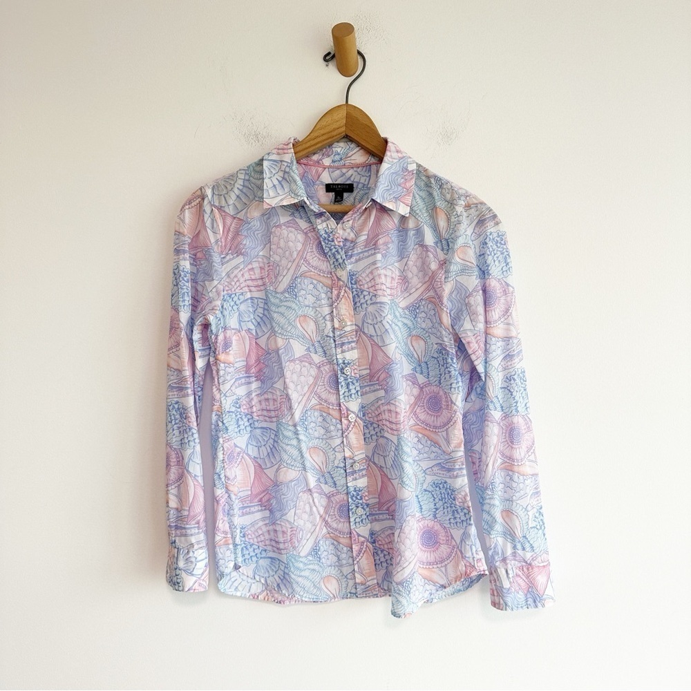 Talbots COTTON BUTTON FRONT SHIRT - SHELL COLLECTION Petite Small Pastel Beach